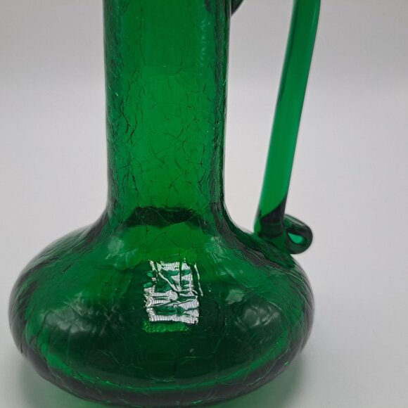 Vintage Green Crackle Glass Pitcher With Applied Handle - Picture 10 of 10